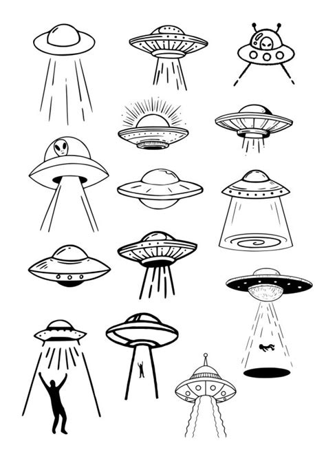 Alien Tattoo Set Ufo Flying Saucer