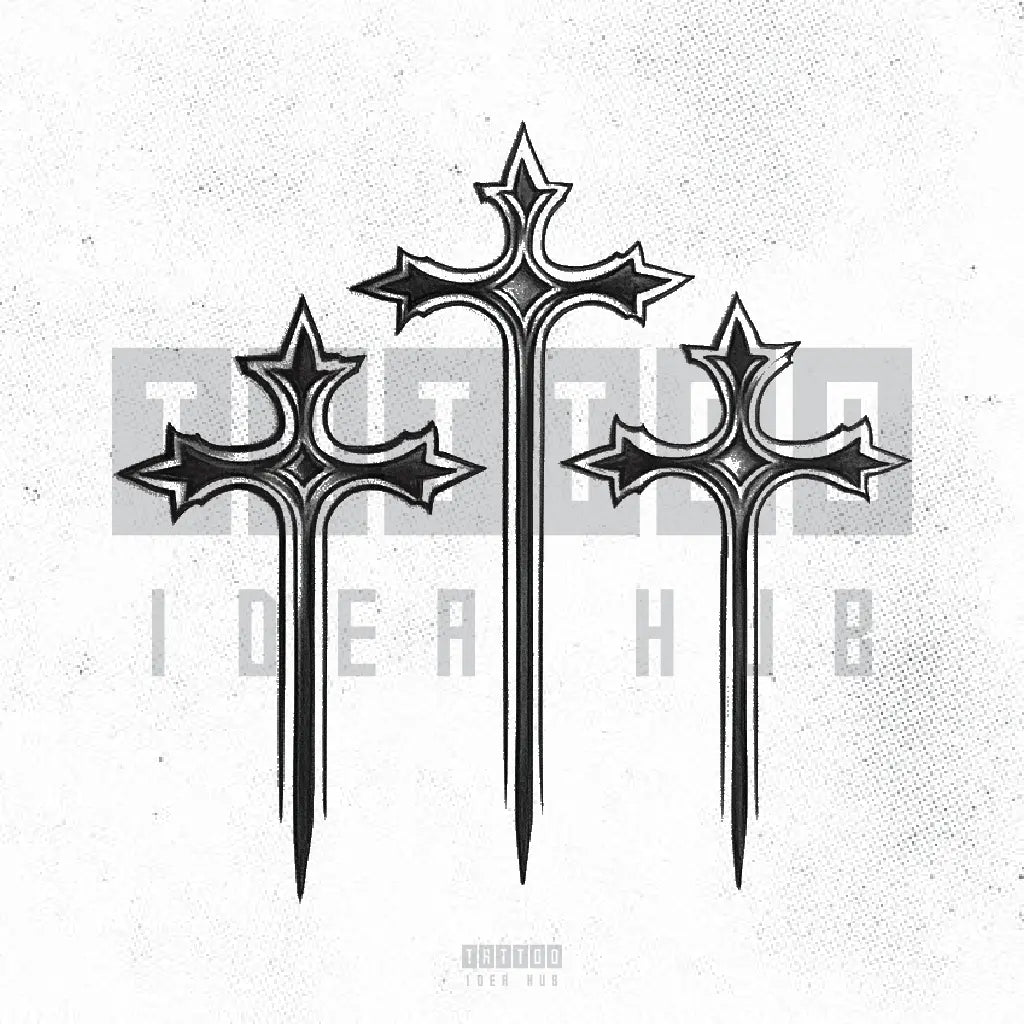 Blackwork 3 Cross Tattoo Design Stencil Tattoobnb