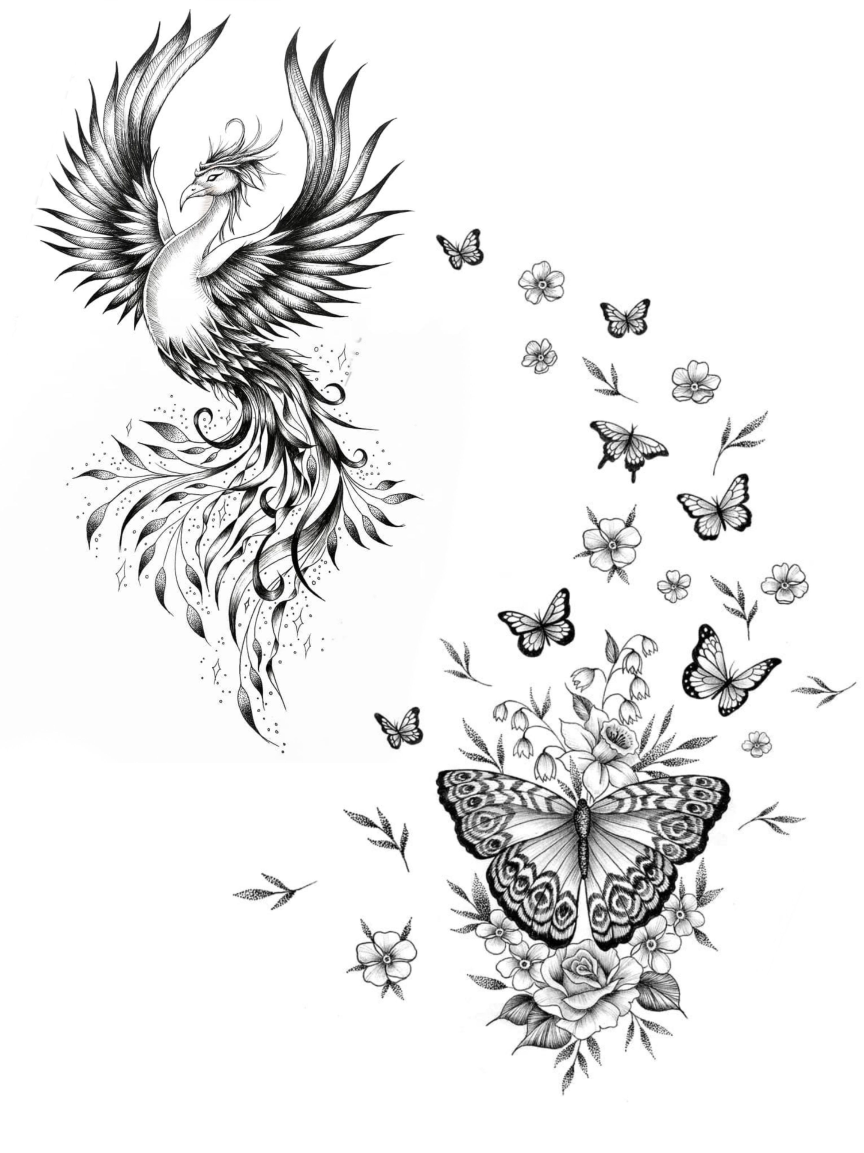 Butterfly And Flower Side Tattoos