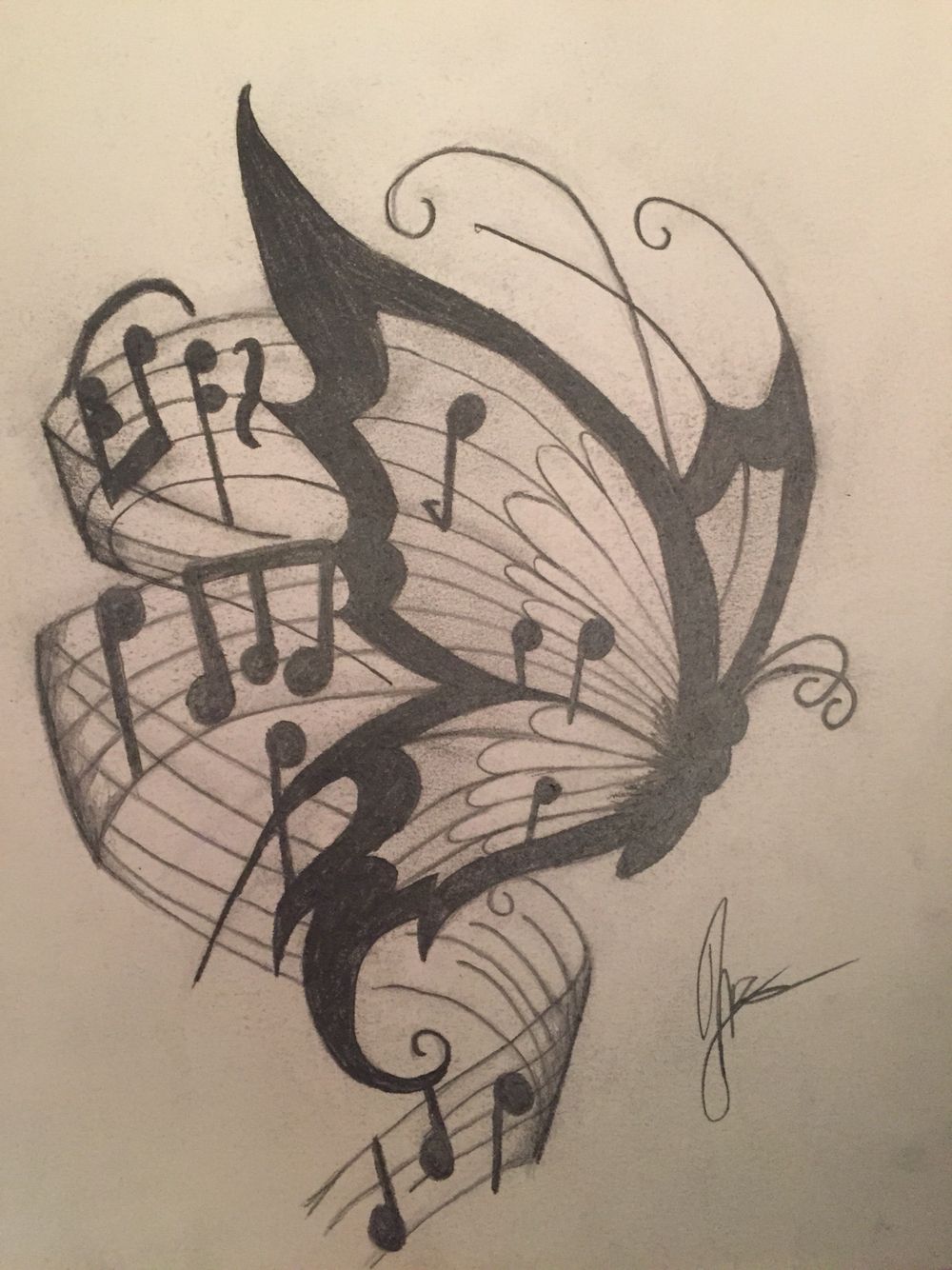 Butterfly Music Note Tattoo Drawing