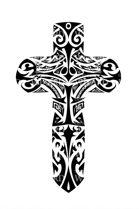 Carved Panel Tribal Cross Tattoo Design Carved Panel Tribal Cross Tattoo Design