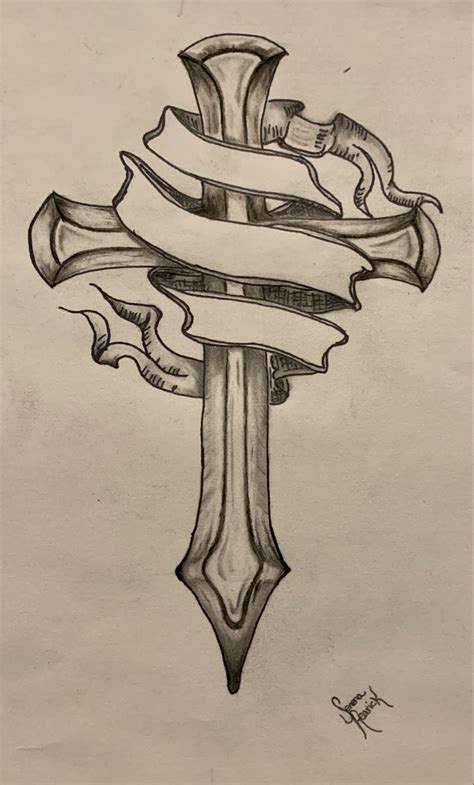 Cross Tattoo Design With Ribbon By Serena Rearick Cross Tattoo Design With Ribbon By Serena Rearick