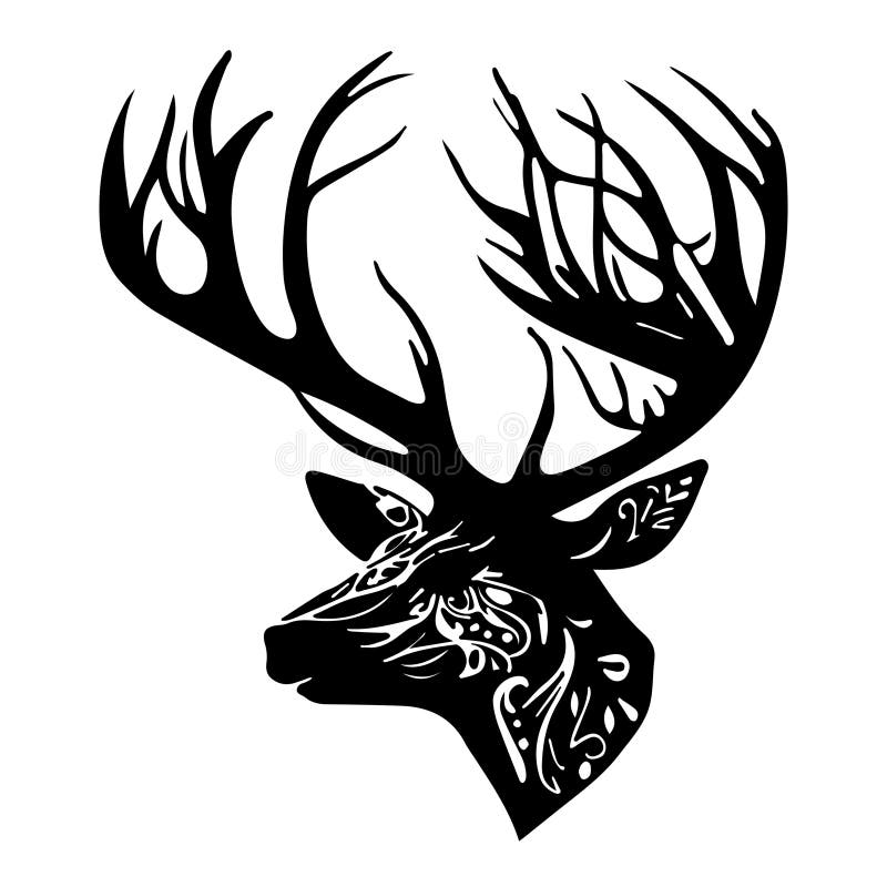 Deer Head With Antlers For Tattoo Or T Shirt Stock Illustration 114910360 Pixta