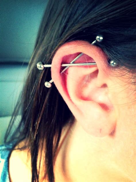 Double Industrial Earings Piercings Unique Body Piercings Piercing