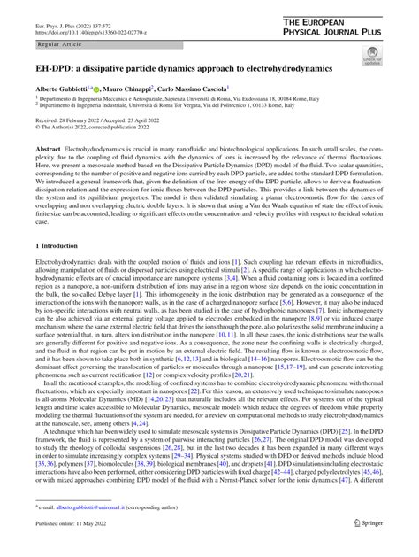 Eh Dpd A Dissipative Particle Dynamics Approach To Electrohydrodynamics The European Physical Journal Plus