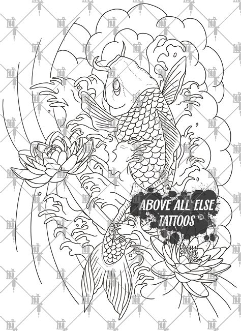 Elegant Koi Fish Amp Lotus Tattoo Design