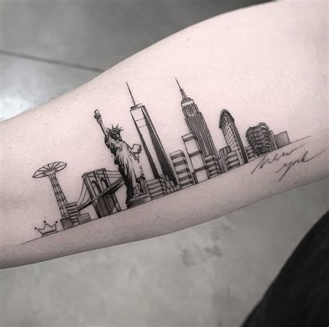 Fine Line New York City Skyline Tattoo Inner Forearm Fine Line New York City Skyline Tattoo Inner Forearm