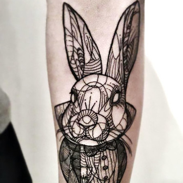 Fine Line Rabbit Tattoo Located On The Wrist Fine Line Rabbit Tattoo Located On The Wrist