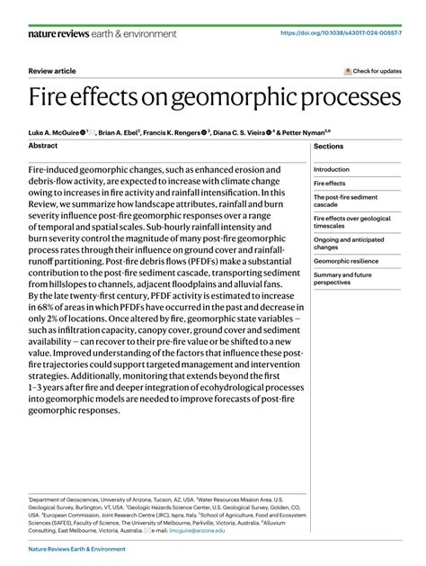 Fire Effects On Geomorphic Processes Nature Reviews Earth Environment Fire Effects On Geomorphic Processes Nature Reviews Earth Environment