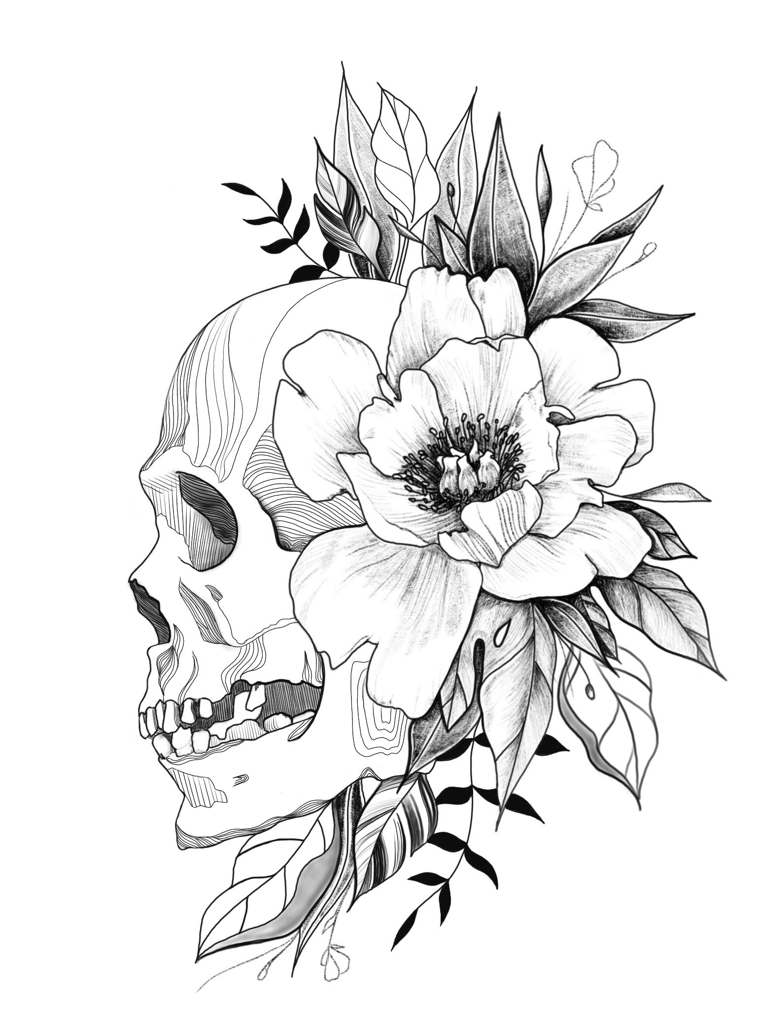 Flower And Skull Tattoo Designs