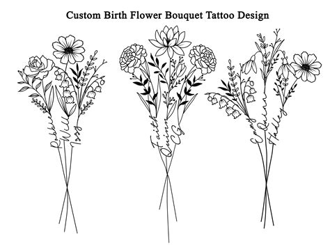 Flower Orchid Tattoo Custom 3 Birth Flower Bouquet With Names Family Flower Orchid Tattoo Custom 3 Birth Flower Bouquet With Names Family