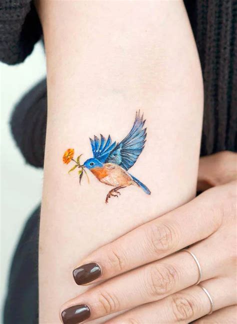 Flower With A Blue Bird Tattoo Flower With A Blue Bird Tattoo