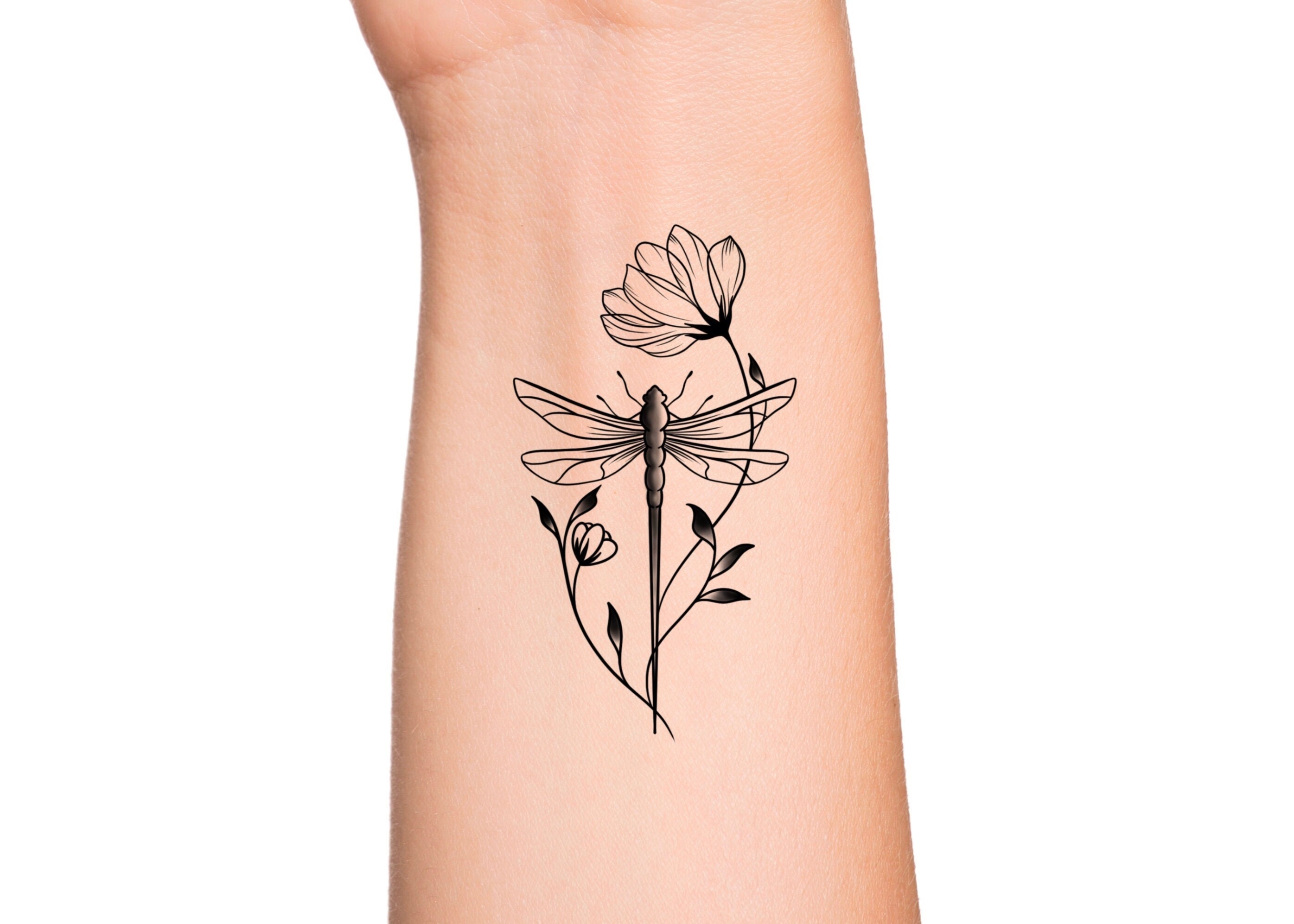 Flowers And Dragonfly Tattoos