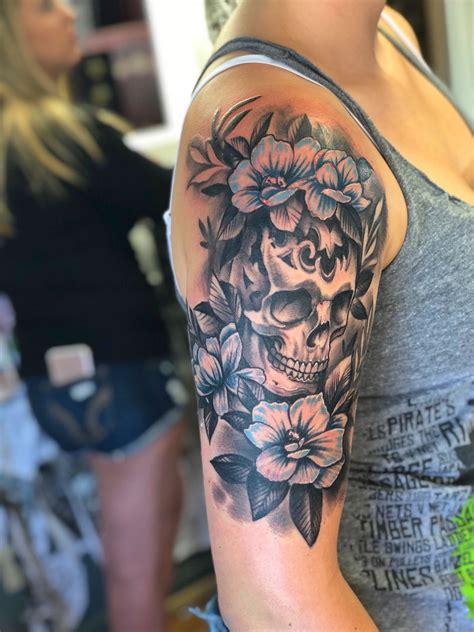 Flowers With Skulls Tattoos