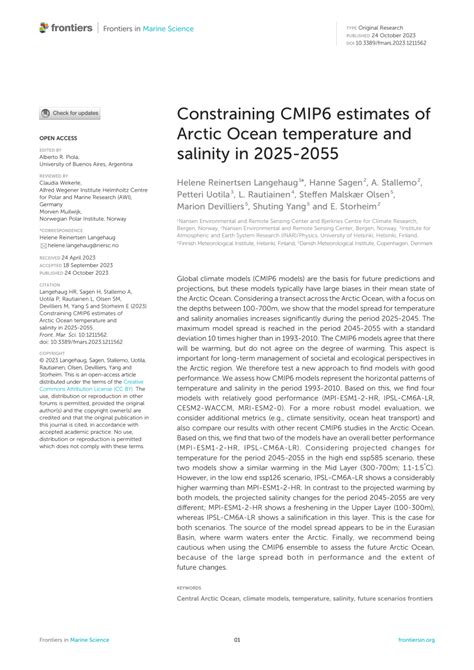 Frontiers Constraining Cmip6 Estimates Of Arctic Ocean Temperature Frontiers Constraining Cmip6 Estimates Of Arctic Ocean Temperature