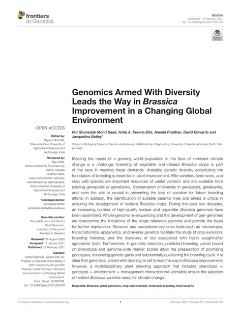 Frontiers Genomics Armed With Diversity Leads The Way In Brassica Improvement In A Changing Global Environment Frontiers Genomics Armed With Diversity Leads The Way In Brassica Improvement In A Changing Global Environment