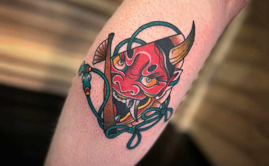 Hannya Mask Tattoo Design Colored