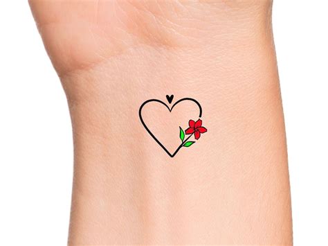 Heart Flower Temporary Tattoo Etsy Heart Flower Temporary Tattoo Etsy