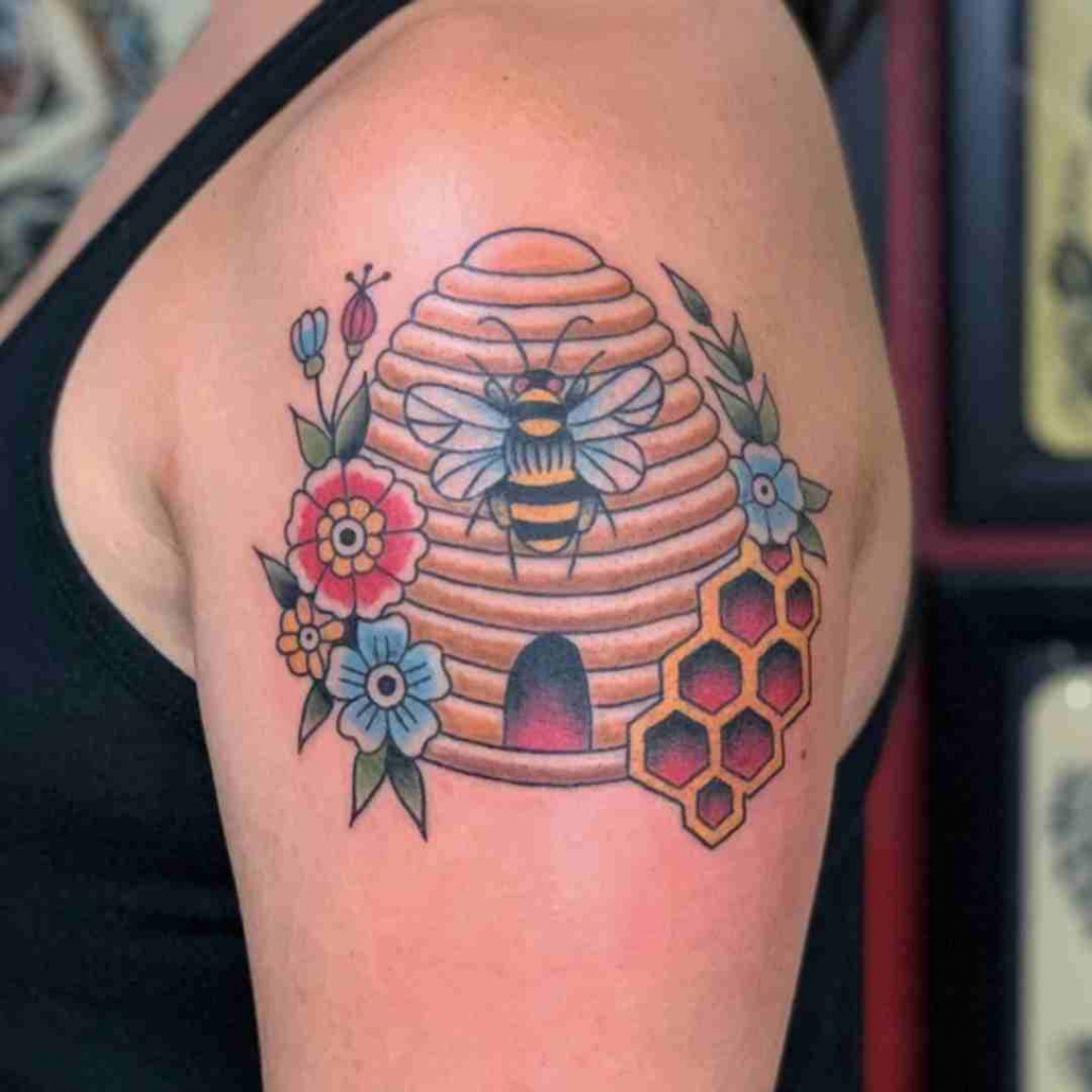 Honey Bee And Hive Tattoo Honey Bee And Hive Tattoo