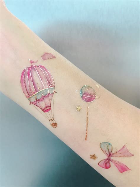 Hot Air Balloons Pastel Kawaii Temporary Tattoo Paperself Hot Air Balloons Pastel Kawaii Temporary Tattoo Paperself