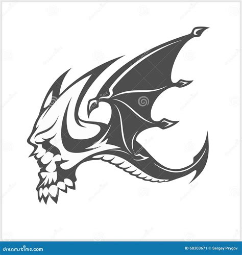 Isolated Fantasy Black Dragon And Skull For Tattoo Design Stock Vector