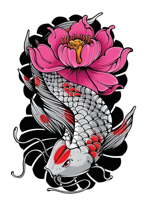 Japanese Koi Fish With Lotus Flower Tattoo Designs
