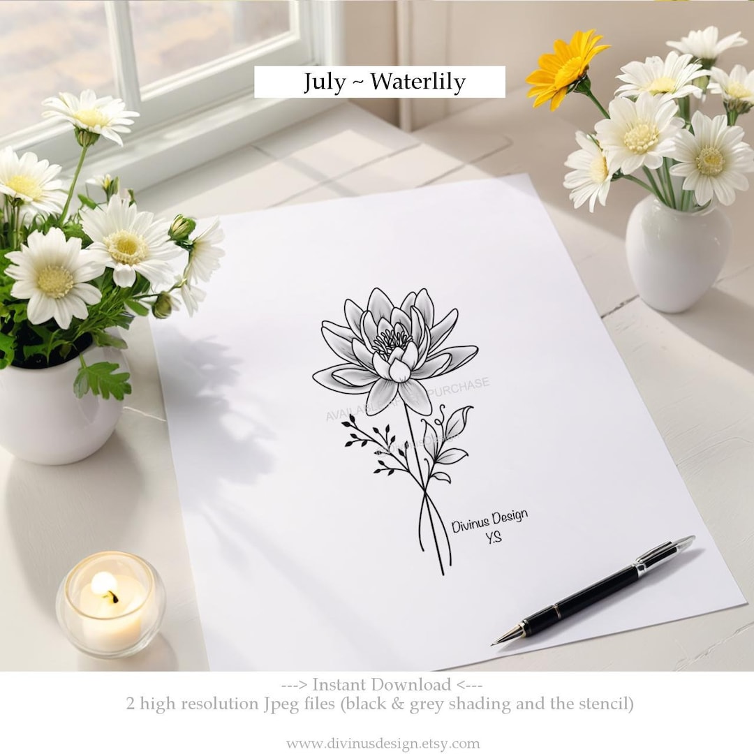 July Water Lily Tattoo Printable