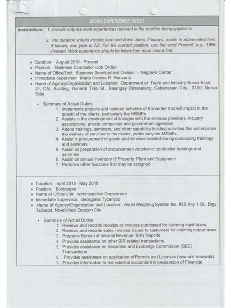 L Flores Working Experience Sheet Compressed 2 Pdf