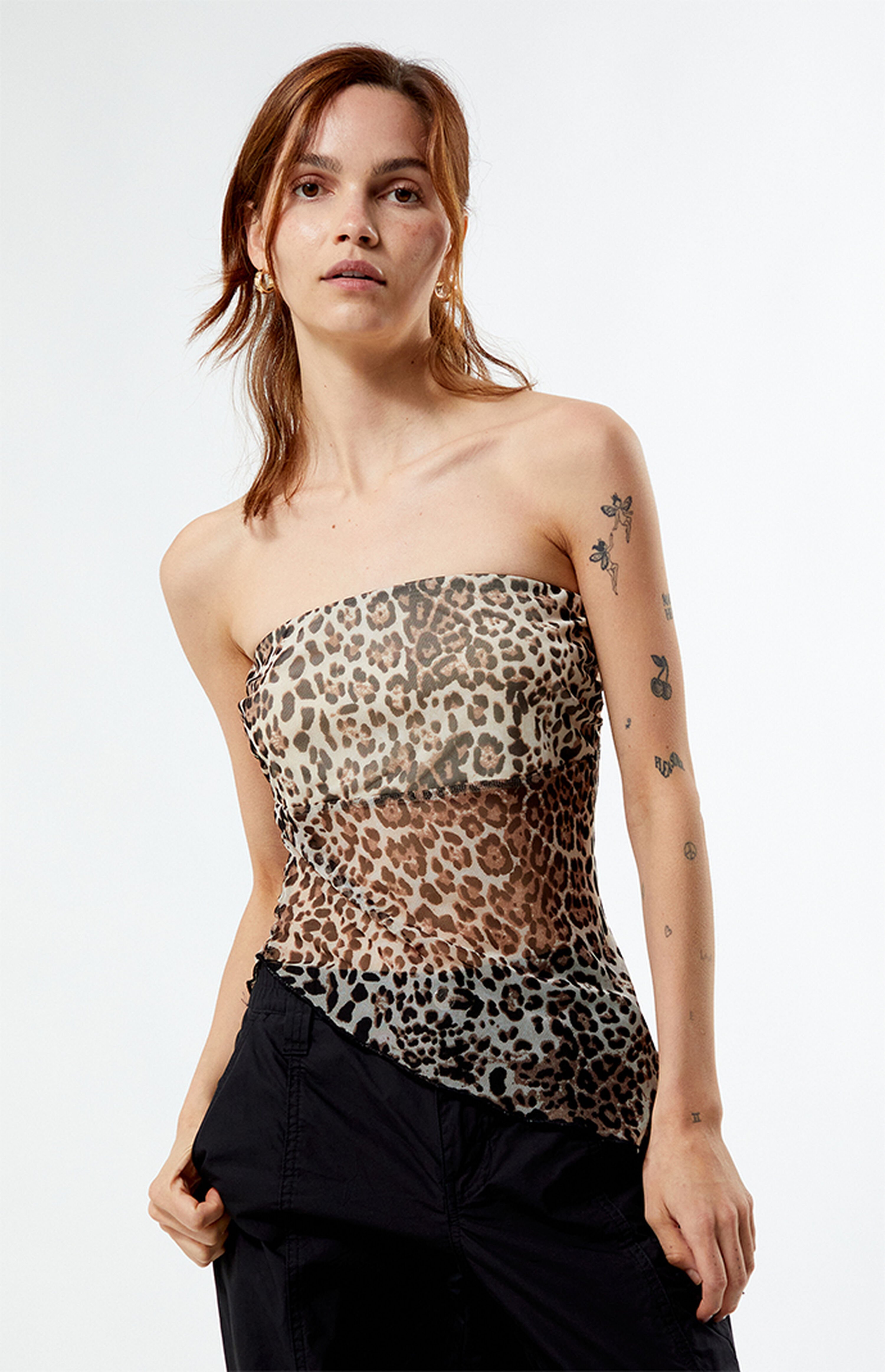 La Hearts Leopard Mesh Asymmetrical Tube Top Pacsun