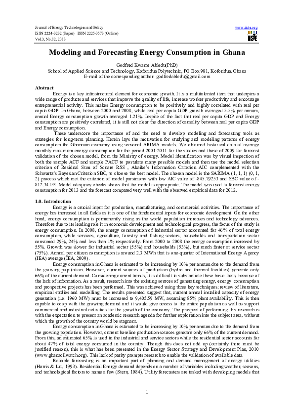 Modeling And Forecasting Energy Consumption In Ghana Pdf Modeling And Forecasting Energy Consumption In Ghana Pdf