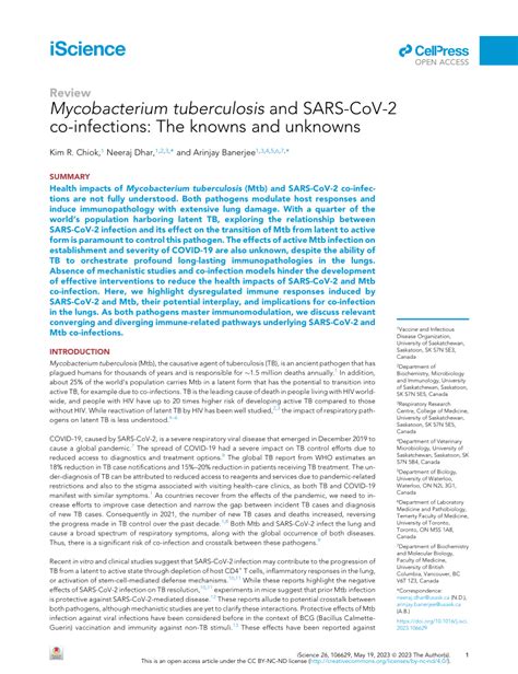 Mycobacterium Tuberculosis And Sars Cov 2 Co Infections The Knowns And Unknowns Sciencedirect