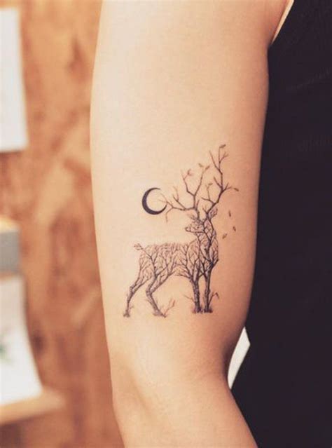 Nature Animal Black Henna Deer Tree Arm Tattoo Ideas At Mybodiart Com