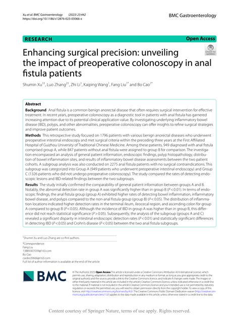 Pdf Enhancing Surgical Precision Unveiling The Impact Of Preoperative Colonoscopy In Anal