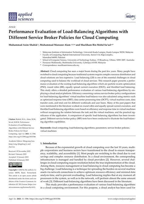 Performance Evaluation Of Load Balancing Algorithms With Different Service Broker Policies For Cloud Computing Performance Evaluation Of Load Balancing Algorithms With Different Service Broker Policies For Cloud Computing