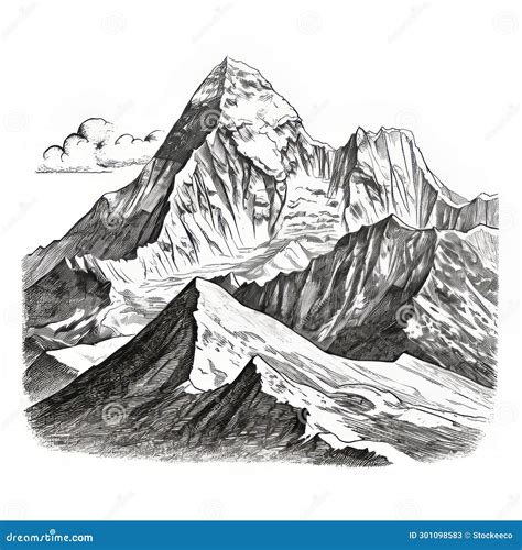 Realistic Black And White Mountain Drawing With Detailed Engraving Stock Illustration Illustration Of Himalayan Engraving 301098583