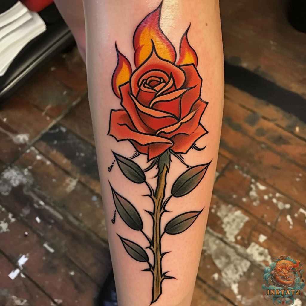 Rose On Fire Tattoo 105 Designs In 2024 Fire Tattoo Pretty Hand