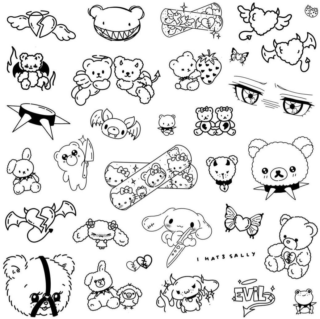 Sanrio Flash Tattoos Designs Line Art Aesthetics Kpop Tattoo Anime