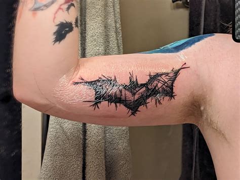 Scratch Sketch Style Bat Symbol Tattoo On My Bicep Done By Smiley At