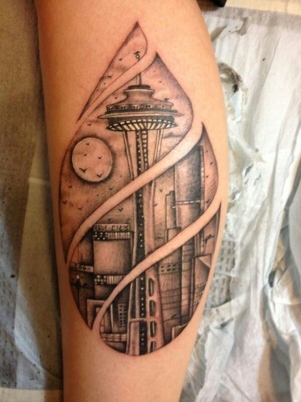 Seattle Wa Skyline In A Raindrop Tattoo Seattle Skyline Tattoo