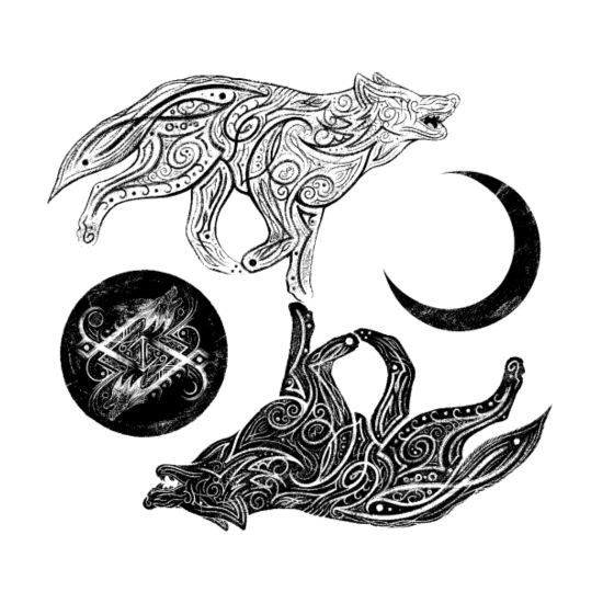 Skoll En Hati Tatoeage 2 Wolves Tattoo Design Nordic Viking Wolves