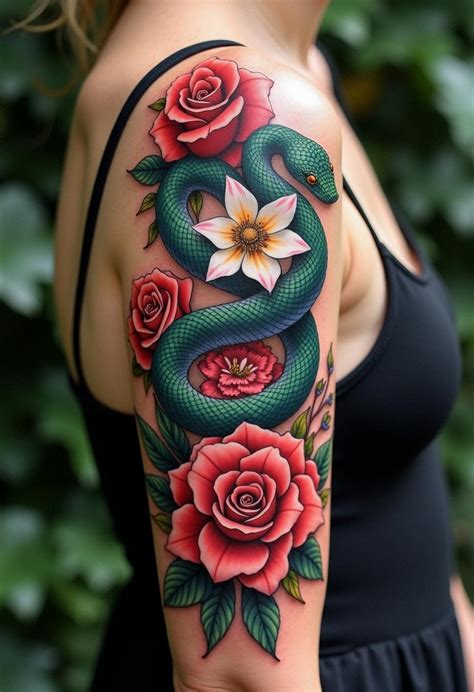 Snake And Flower Tattoo