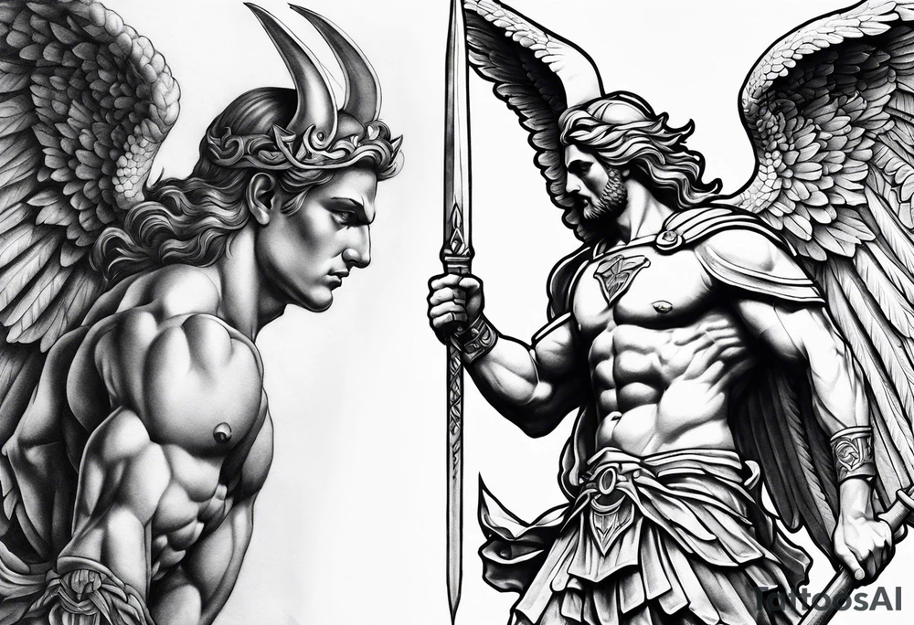 St Michael Vs Lucifer Tattoo Tattoos Battle Fallen Blackandwhite St Michael Vs Lucifer Tattoo Tattoos Battle Fallen Blackandwhite
