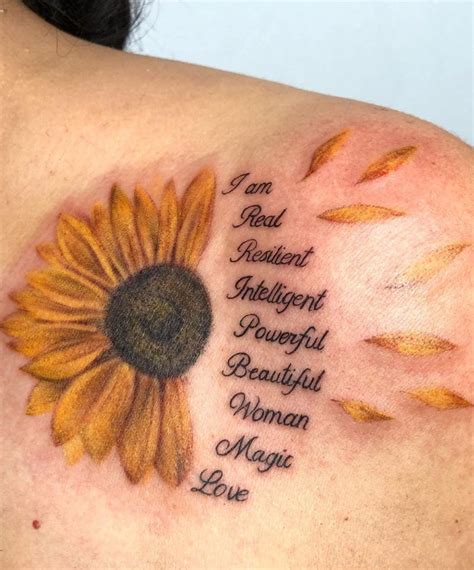 Sunflower And Quotes Tattoos
