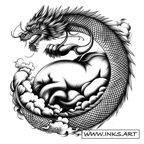 Tattoo Design Chinese Dragon And Ox Zodiac Style Black And Grey Tattoo Design Chinese Dragon And Ox Zodiac Style Black And Grey