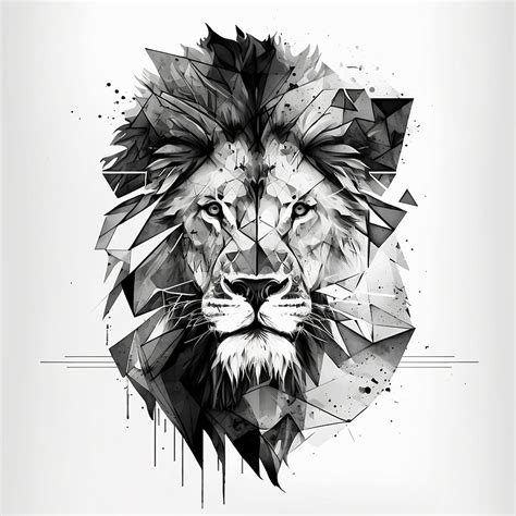 Tattoo Design Geometric Roaring Lion Head Style Geometric