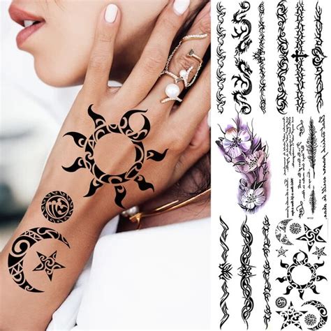 Temporary Tattoo Sleeve Tribal Sun Moon Totem Black Arm Leg Mens Womens Ebay