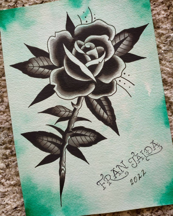 Traditional Black Rose Tattoo Design