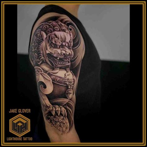 Traditional Japanese Tattoo With Foo Dog Design Traditional Japanese Tattoo With Foo Dog Design