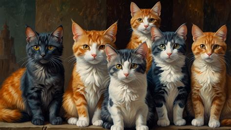 Whimsical Feline Delights Oil Painting Cats With Charm And Humor